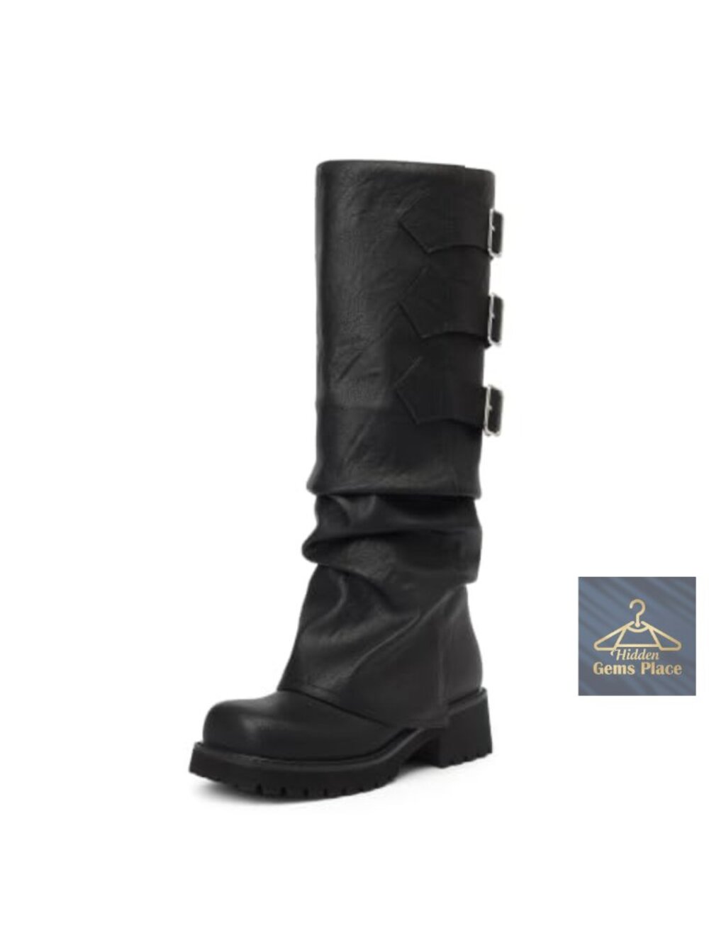 Fold Over Knee High Moto Riding Boots, Faux Leather Block Heel Platform